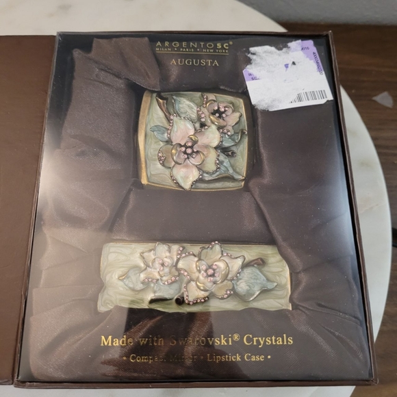 Argento SC Enamel & Swarovski Crystal Lipstick Case, Compact Mirror - Picture 2 of 9